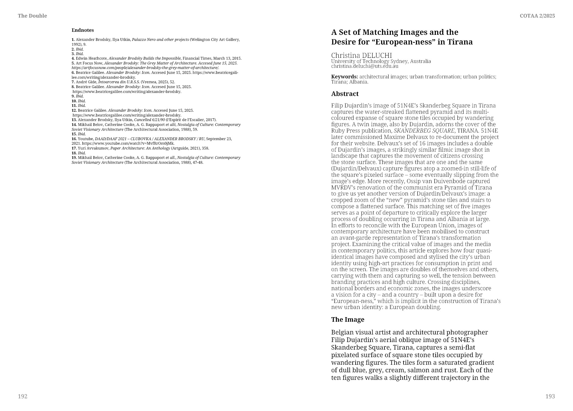 COTAA – COLLECTION OF TEXTS ABOUT ARCHITECTURE nr. 2/2025 The Double – REVISTA COTAA S.R.L. 
