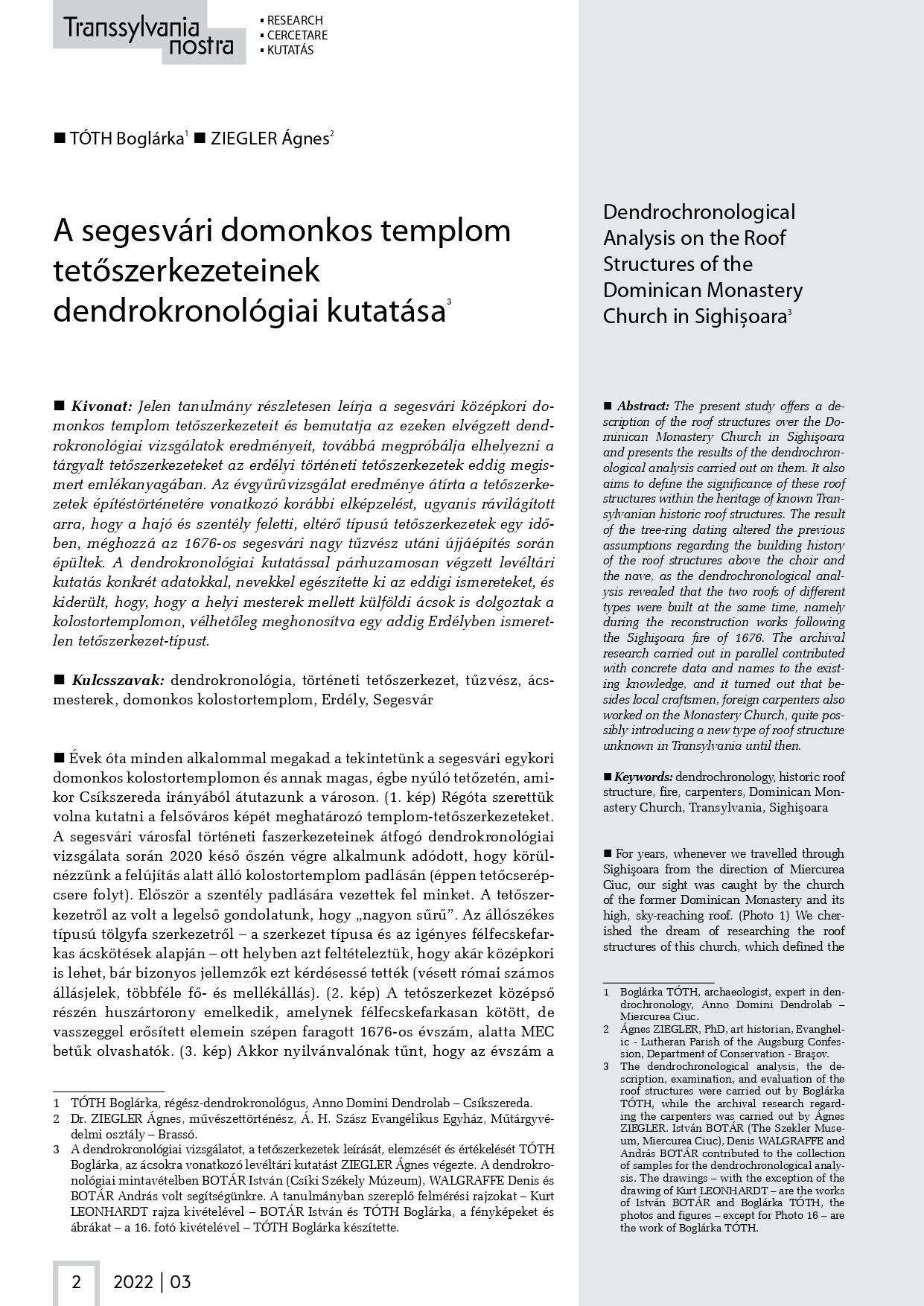 Revista Transsylvania Nostra, numerele 2 și 3, 2022 – Fundația Transsylvania Nostra